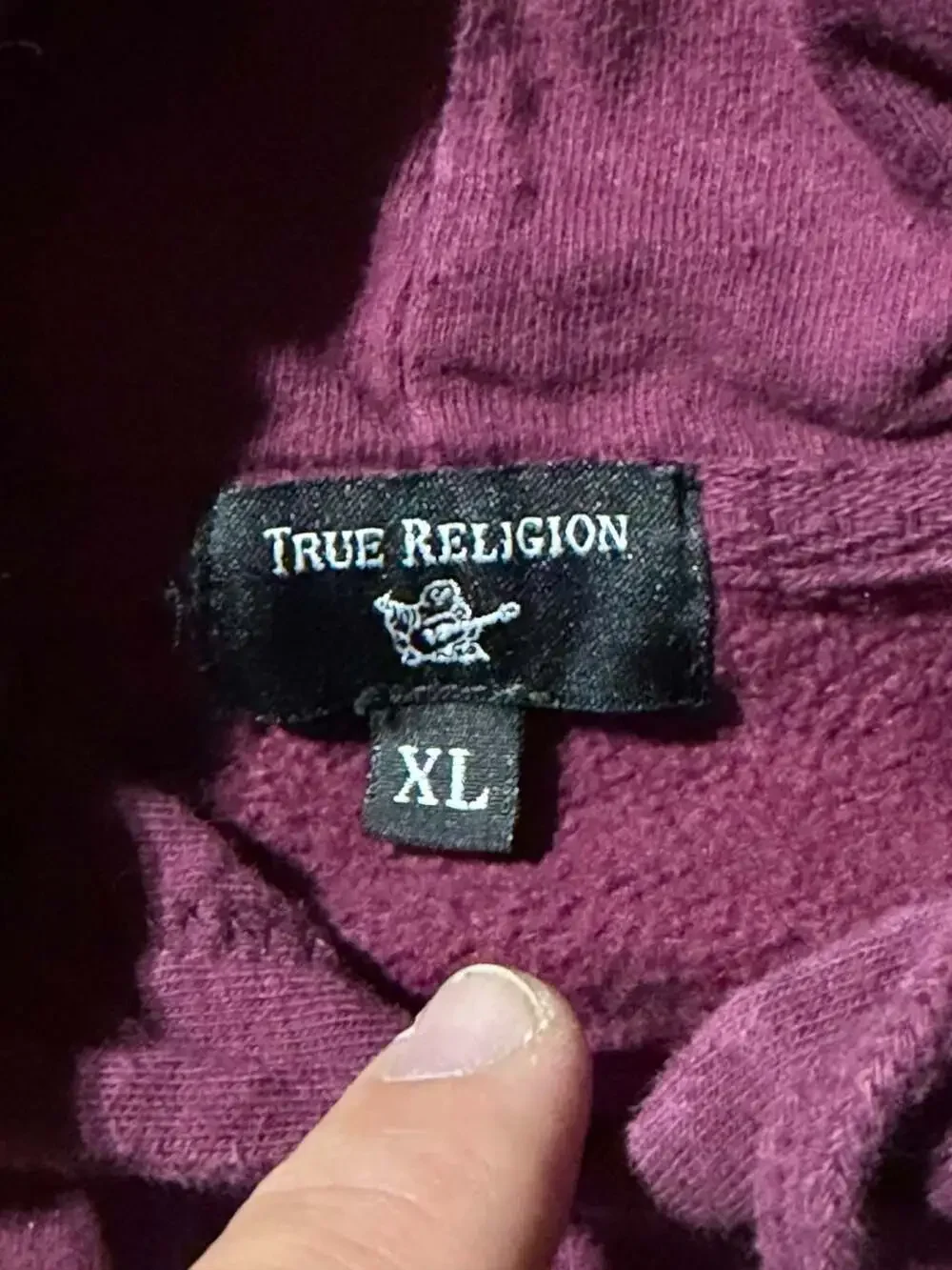 True Religion Logo Pullover Hoodie Maroon Size XL